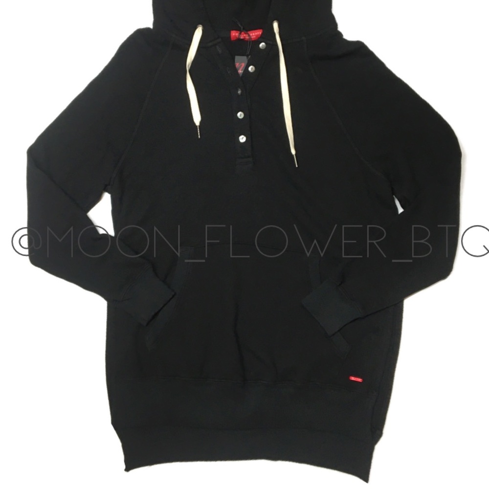 n:Philanthropy Black Button Front Hoodie Shell Buttons Kangaroo Pocket NWT - Picture 3 of 8
